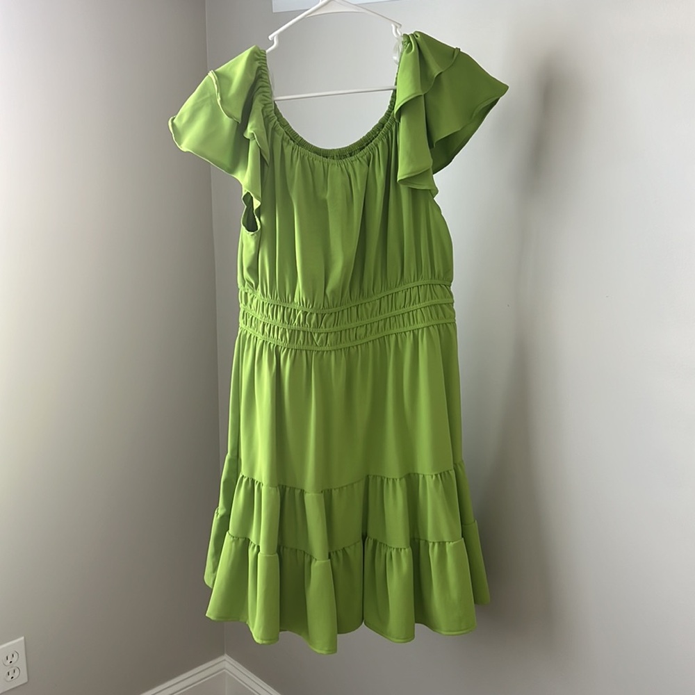 Summer dress. Off the shoulder Lime Green Dress